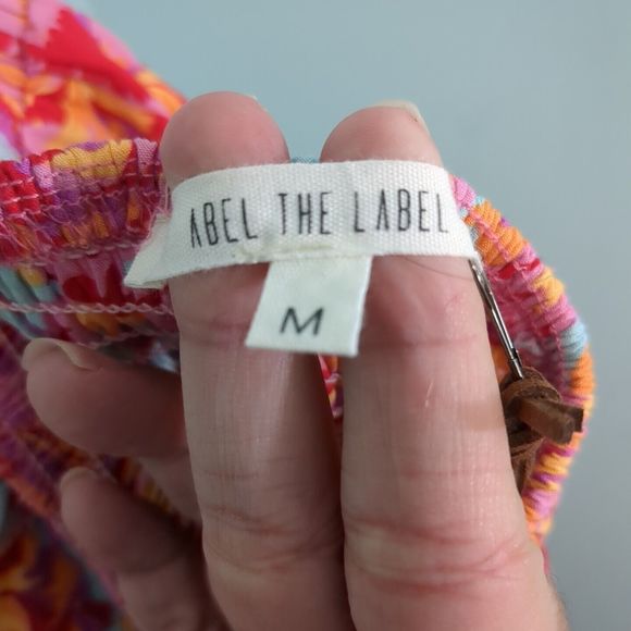 Abel The Label Anthropologie Medium Flowy Back Tie Summer Dress Aqua Pink - Picture 3 of 3